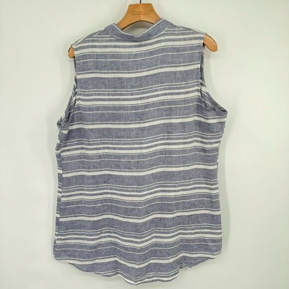 Ellen Tracy Womens Sleeveless Button Down Striped Blouse size XL Blue Linen - Picture 10 of 11